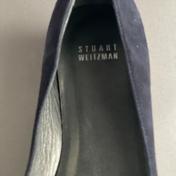 Stuart Weitzman Navy Pointy Toe Flats with Chain Inlay Heel - Picture 5 of 8